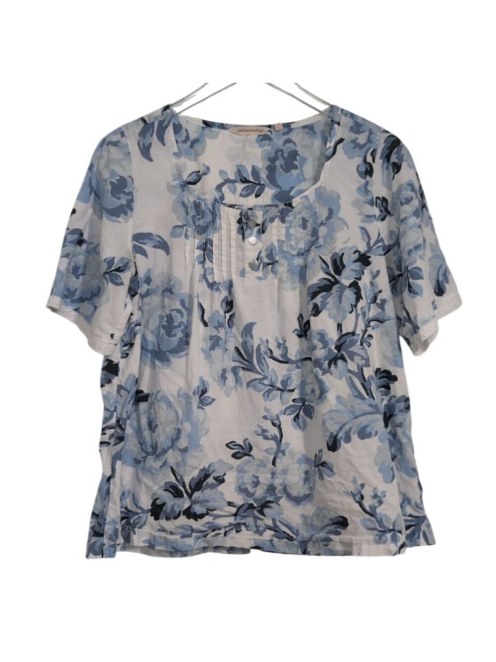 Soft Surroundings Floral Shirt Womens Size Medium Pintuck Lightweight Cottage